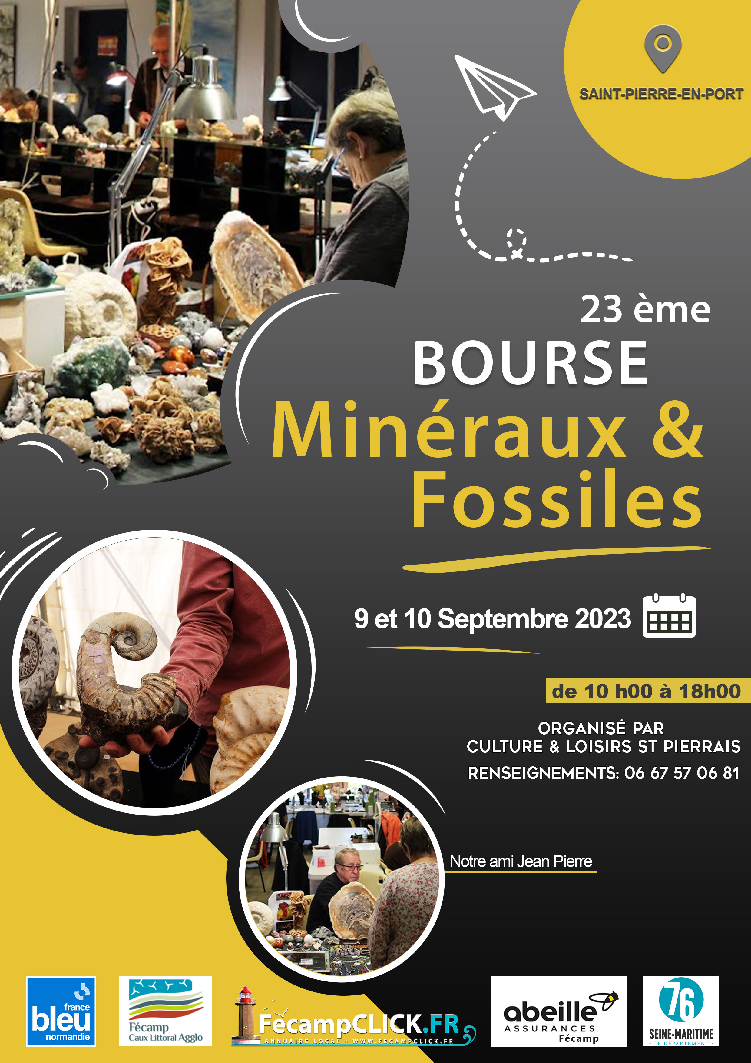 23ème bourse Minéraux & Fossiles 9 & 10 Septembre 2023 Saint-Pierre-en-Port Normandie